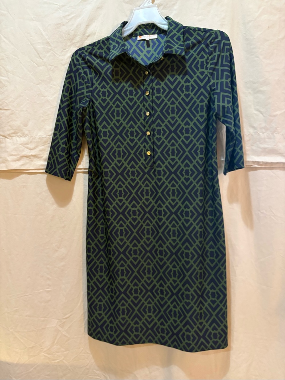 Jude Connally Green & Navy Geometric Midi Shirt Dress